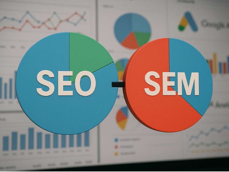 Gráficos tipo Anañytics y letreros de SEO y SEM