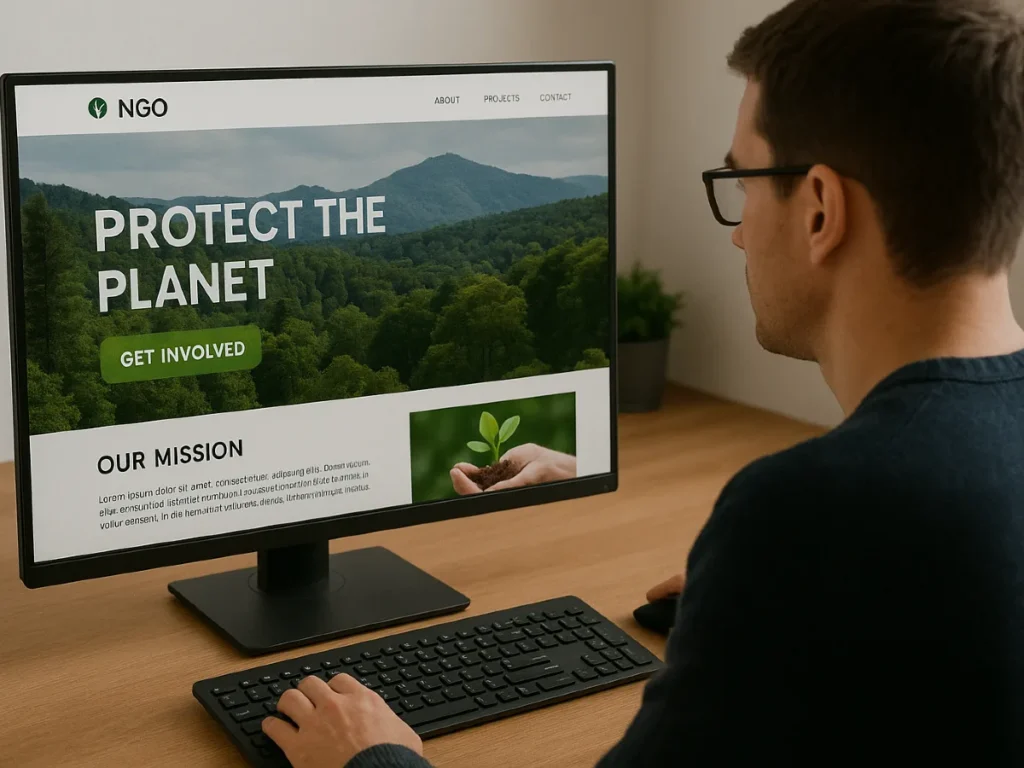 especialista SEO y sostenibilidad frente a computadora